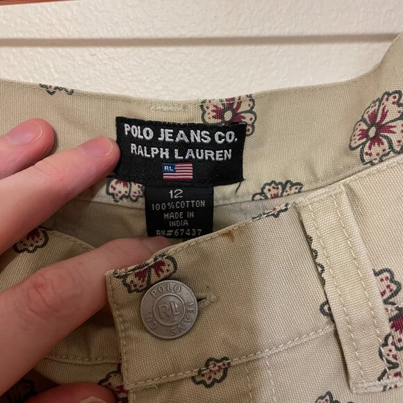 🔥 Vintage | Ralph Lauren Polo Jeans Co. Beige Floral Wide Leg Jeans 12 - Picture 2 of 4